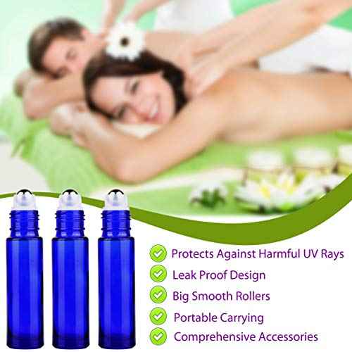 inice 4 Pack Essential Oil Roller Bottles 10ml Cobalt Blue Glass Bottles Stainless Steel Roll On Ball Applicator for Daily Care