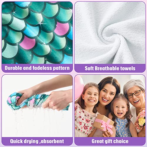 WAWSAM 2 Pack Kids Hair Drying Towels Girls Unicorn Wet Hair Towel Quick Dry Twisty Hair Towels (Green + Purple Mermaid)