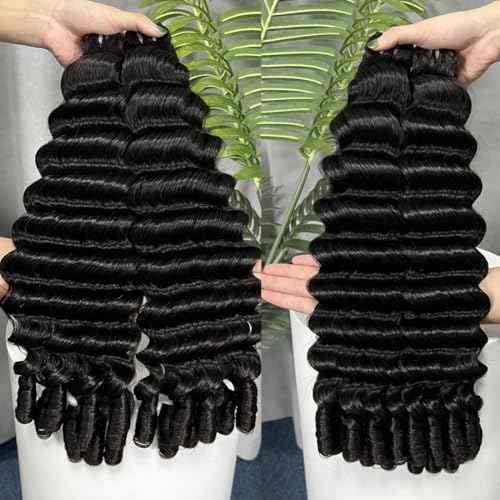 Burmese Deep Wave Bundles Human Hair 16 18 20 Inch 15A Unprocessed Brazilian Raw Virgin Hair 3 Bundles 3C4A Deep Wave Curly Bundles Human Hair with Spiral Curl Double Weft Natural Color