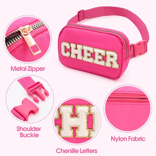PainZieteg Pink Cheer Fanny Pack for Girls - Chenille Letter Nylon Belt Bag