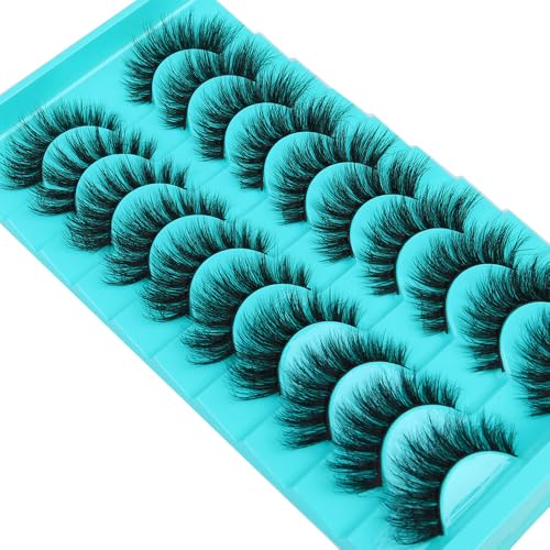 False Eyelashes Natural Cat Eye Lashes Lightweight 10 Pairs C Curl Wispy Eyelashes Curly 3D Faux Mink Eyelashes Pack (Natural B1)