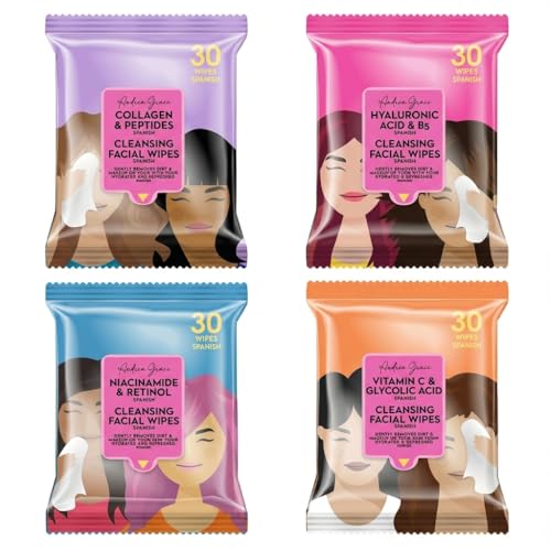 Andrea Grace Cleansing Face Wipes - 4 Pack Makeup Remover with Collagen & Peptides