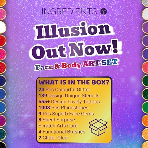 Glitter Tattoos for Kids, Glitter Tattoo kit, Face Gems, Rhinestones, Temporary Tattoos, Face Glitter Festival, face gems Stick on, Festival Accessories, face gem for Festivals,Girls Birthday Present