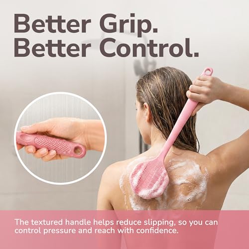 SILKLE Silicone Back Scrubber with Long Handle - Shower Body Exfoliator