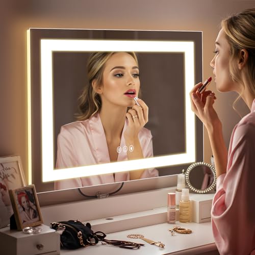 Fenair Vanity Mirror with Lights: 23" x 18" Lighted Makeup Mirror with Front Light and Backlit Hollywood Light Up Mirror with Dimmable 3 Modes and 10X Magnification Smart Touch Control for Vanity Desk