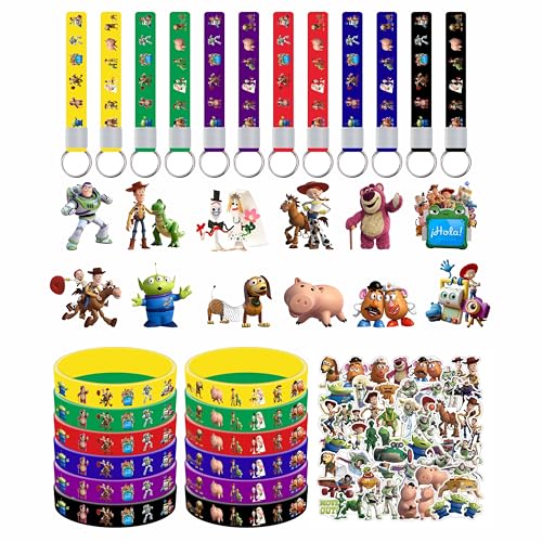 Toy Story Party Favors Set – 86 Pieces with Bracelets, Pins, Keychains & Stickers