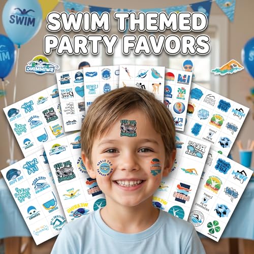 96PCS Swim Team Temporary Tattoos for Kids - 8 Sheets