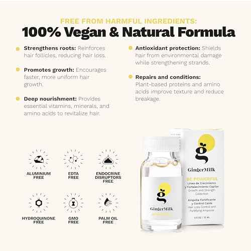 Hair Growth Ampoule with Biotin & Ginger | Controls Hair Loss, Stimulates Scalp & Strengthens Roots | BE Powerful by Ginger Milk | 3-Pack (0.5 fl oz ea)