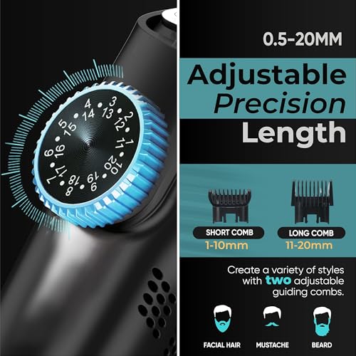 Vacuum Beard Trimmer for Men ? Rechargeable Trimmer with Vacuum, Titanium Blade, Adjustable Comb, Waterproof Cordless Hair Clippers & Beard Kit for Less Mess Grooming
