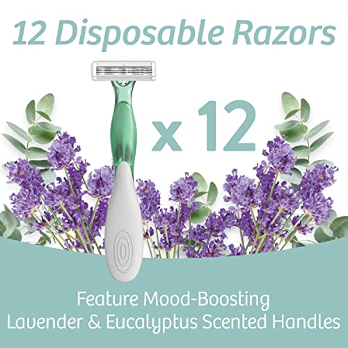 BIC Soleil 3 Escape Women's Disposable 3 Blade Razors, Lavender & Eucalyptus Scented Handles with Soothing Moisture Strip, 12-Pack
