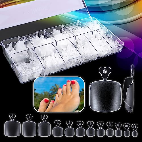 500Pcs Gel x Toe Nail Tips, Matte Short Pre-shaped Full Cover False Toenails Gel Tips Press on Nails,12 Sizes Summer Toe Tips for Soak off Gel Extension Systems at Home DIY Salon Manicure