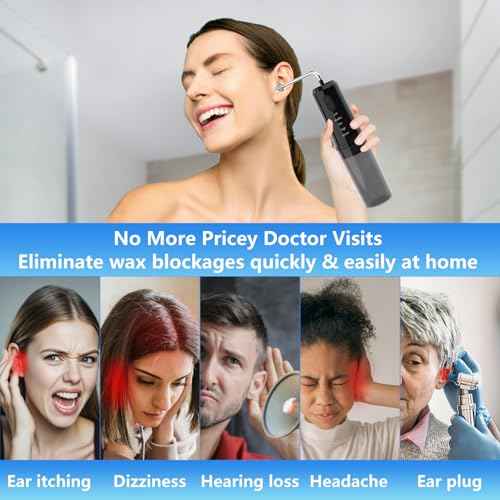 Ear Wax Removal, Ear Cleaning Kit, Electric Ear Cleaning with 4 Pressure Modes, 6 Reusable Replacement Tips, Black