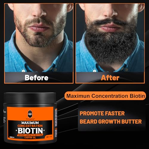 Beard Butter,Maximum Concentration Biotin,with Castor Oil and Argan & Jojoba Oils, Promotes Beard Growth, Styles, Strengthens & Softens Beards ,Unruly Beards While Relieving Itch,2 Ounce*2 (2 Pack)