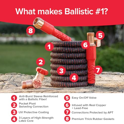 Pocket Hose Ballistic 50 FT Expandable Garden Hose – No-Kink, As Seen on TV