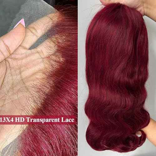 Burgundy Lace Front Wigs Human Hair Bob Wig Human Hair 99J 13x4 Body Wave Lace Front Wig Pre Plucked Short Body Wave Bob Wig 200% Density Wine Red Wigs Human Hair for Women 14 Inch