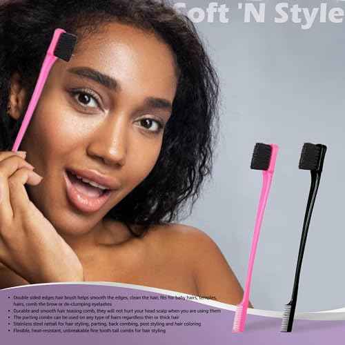 Soft 'N Style Double Sided Edge Control Hair Brush Comb Combo Pack 6 Pieces Pink and Black
