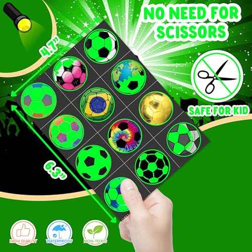 96 PCS Soccer Ball Pre-Cut Luminous Glow in The Dark Temporary Tattoos Themed Birthday Party Decorations Favors Supplies Decor Europa Sports Tattoo Stickers Gifts For Game Boys Girls Class School