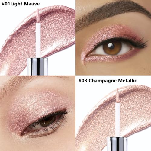 Metallic Liquid Eyeshadow Duo - 2Pcs Rose & Champagne, Long-Lasting
