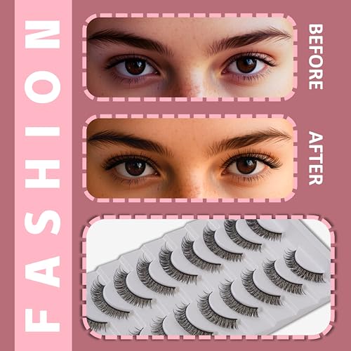 viiviiRose'e Strip Lashes,Black Cotton Band,Fluffy Natural Look,C Curl,10 Pairs,White(T40)