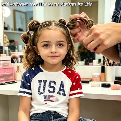 Go Ho 4th of July Star & Round Face Gems, 4 Sheets Self-Adhesive Patriotic Rhinestones – 02 Style