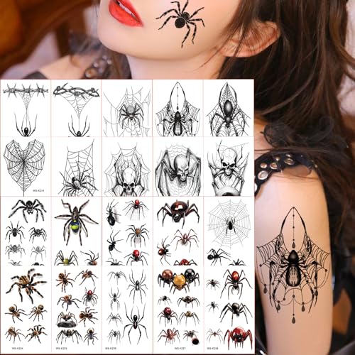 Halloween Spider Temporary Tattoos, 20 Sheets for Kids