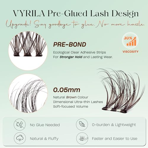 Brown Self-Adhesive Lash Cluster Kit, Pre-Glued Clusters with Tweezers, Pop-On Faux Eyelashes, 3D Thin Band D Curl Natural Look Lahses, Easy to Apply, Reusable Eyelash Extensions (Soul-Brown)
