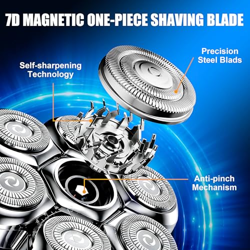 7-Blade Magnetic Shaver Head Replacement for Freebird Head Shave Bald Men - Universal Fit for Most Brand Shavers, Head & Face Grooming (Silver/2Pack)