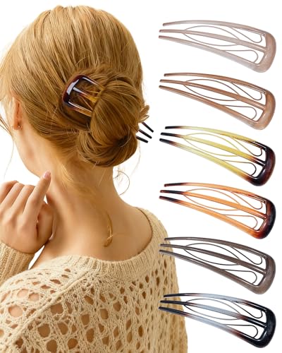 French Hair Pins 6-Pack with 3-Prong Teeth, Strong Hold Bun Updo