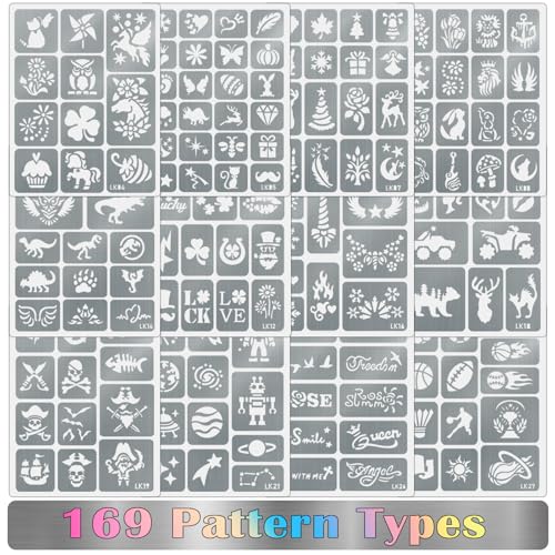 Temporary Tattoo Markers with Stencils - 12 Metallic Pens & 169 Designs