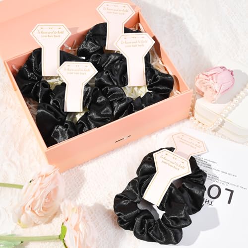 Bridesmaid Hair Clips & Silk Scrunchies Gift Set – 12 Pcs, Rose Gold Text