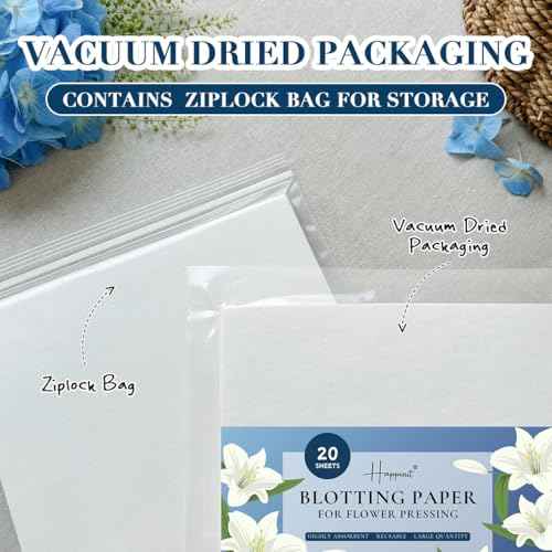 20 Sheets A4 Size Blotting Paper for Flower Press, Large Blotter Paper for Flower Press, Herbarium Paper Craft, Flower Press Paper, Working with Flower Pressing Kit for Adults (20), 20 white