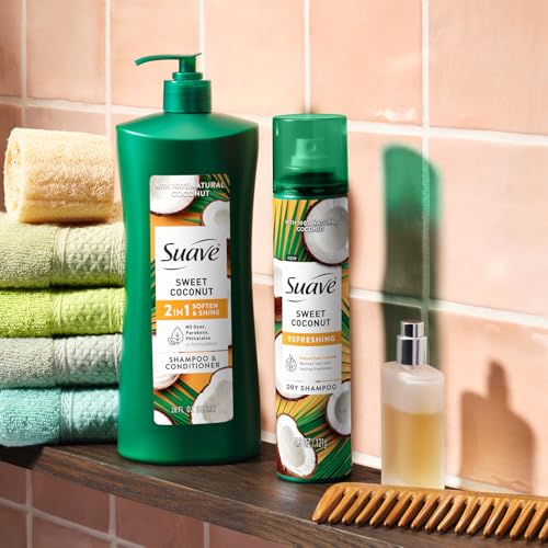 Suave Sweet Coconut Shampoo and Conditioner 2-in-1 + Dry Shampoo for Women ? Gentle Formulas with 100% Natural Botanical Oil
