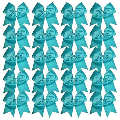 Cheerleader Bows 8 Inch 20 pcs Ponytail Holder Cheerleading Bows Hair Tie (Teal)