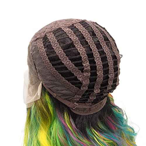 IMSTYLE Multicolor Lace Front Wigs Rainbow Green Wigs Loose Curl Dark Root Colorful Synthetic Hair Wig Heat Resistant with Natural Hairline 22 Inch