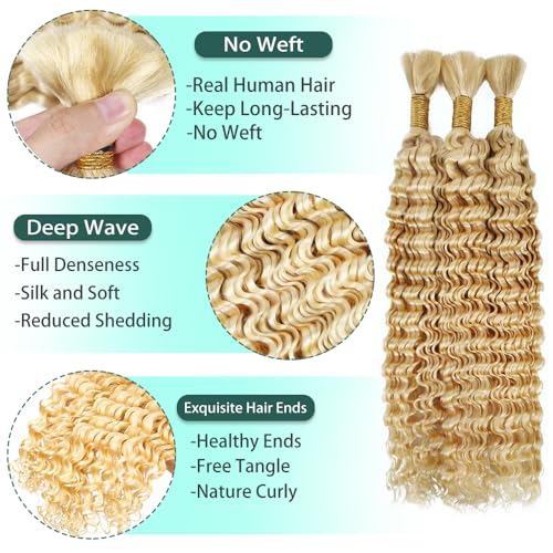 Human Braiding Hair 22 Inch 613 Boho Bulk 3 Bundles