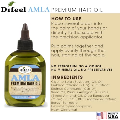 Difeel Amla Hair Oil - Travel Size 2.5 oz for Growth & Strength