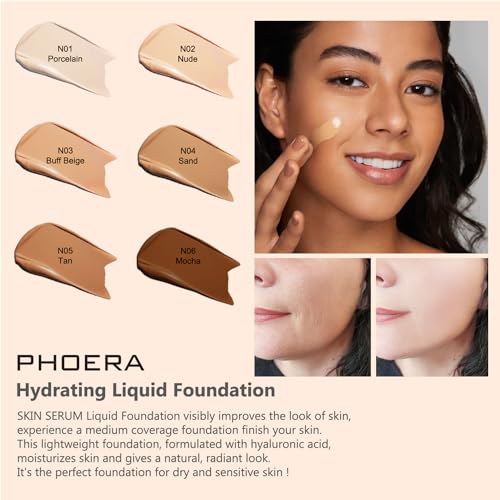 2024 New PHOERA Foundation Makeup for Mature Skin, Wrinkles Matte Natural Finish for a Flawless Complexion (N01 Porcelain)