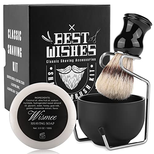 Men's Shaving Brush Set Boar Bristle Hair Shaving Brush, Stainless Steel Shaving Bowl & Stand, 3.5Oz Shaving Soap Wet Shaving Cleaning Tool Birthday Father Day Gifts for Him Men