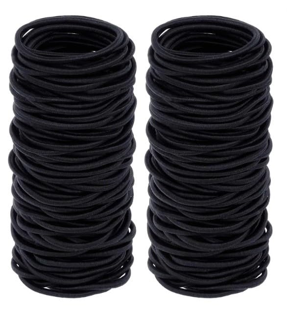 Reusable Black Elastic Hair Ties for Women & Kids - No Metal, 100 Pack, 4MM