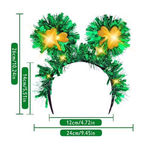 Aksod Light Up St Patricks Day Headbands Green Mouse Ears Headband Glitter Shamrock St Patricks Irish Hair Accessories for Women (Style B)