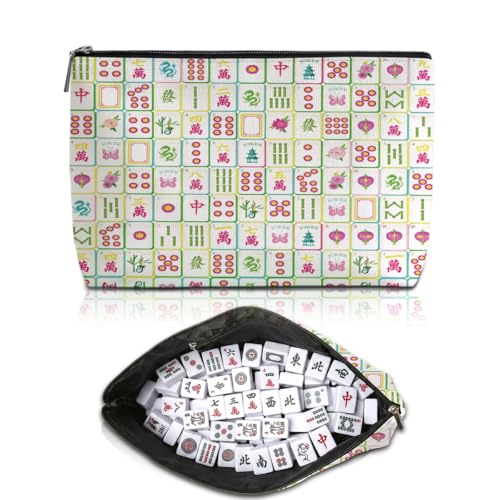 Blue Leaves Multicolor Mahjong Tile Bag Chinoiserie Makeup Bag Case Only