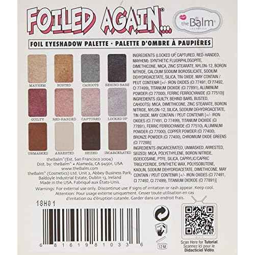 theBalm Foiled Again Eye Shadow Palette, Long-Lasting, Pigmented Matte, Supernatural Shine, Wet or Dry Formulas, Reflective Finishes, Multi-Color 0.34 oz