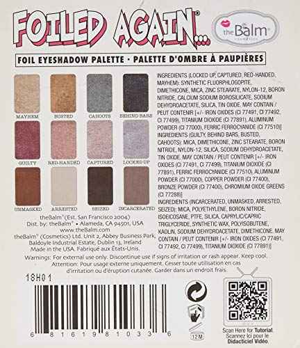 theBalm Foiled Again Eye Shadow Palette, Long-Lasting, Pigmented Matte, Supernatural Shine, Wet or Dry Formulas, Reflective Finishes, Multi-Color 0.34 oz