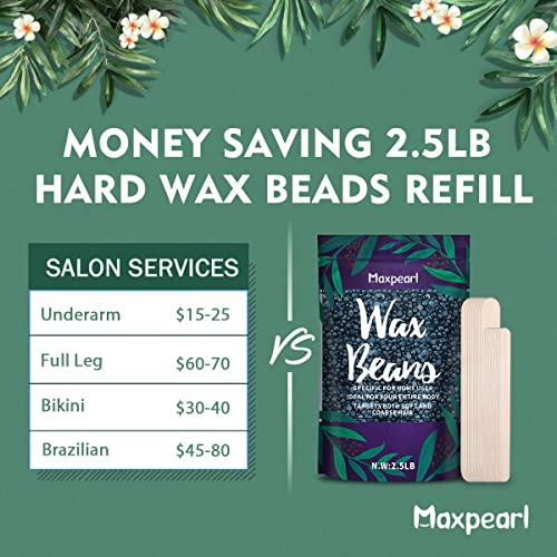 Maxpearl Hard Wax Beads 2.5LB + 10.5OZ - Brazilian, Bikini Waxing, Face, Eyebrows, Underarms, Arms, Chest, Back, Legs, Jasmine & Lavender Formula