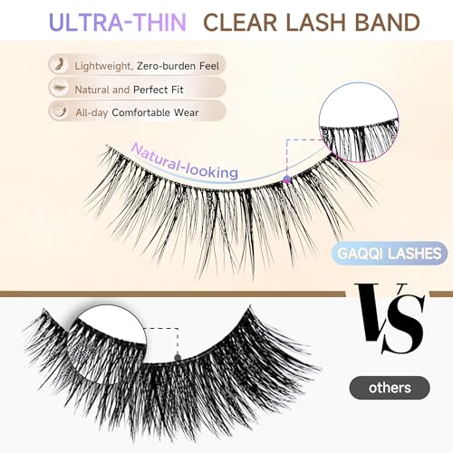 GAQQI Wispy False Eyelashes 7 Pairs C-Curl Clear Band Reusable