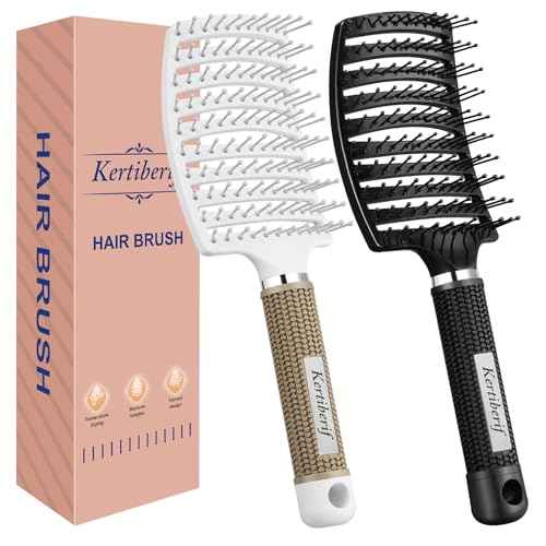 2 Pack Curved Vented Detangling Brush for Wet and Dry Hair, Paddle Styling Hair Brush for Faster Blow Drying, Detangler Brush for Women Men Curly Thick Hair