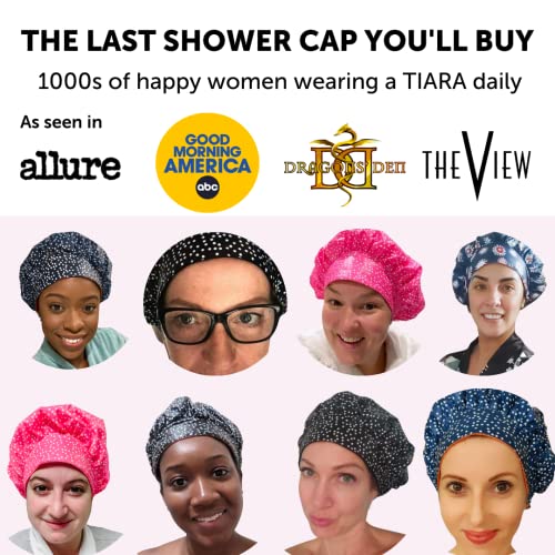 TIARA 2-in-1 Luxury Shower Cap for Women Reusable Waterproof ? Hair Cap for Long & Short Hair ? All Size Fit Flexi Shower Cap, Terry Lined Leakproof Cloth (Patented), Soft & Breathable
