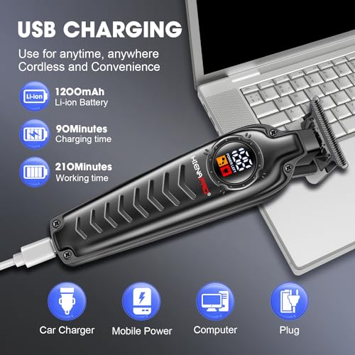 HIENA PRO Professional Hair Beard Trimmer for Men Hair Clippers for Barber with T Blade, Cordless Clippers for Hair Cutting Rechargeable Barber Clippers