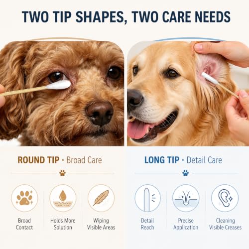 Large Dog Ear Cleaning Swabs, 200 Pack 6-Inch Cotton Swabs