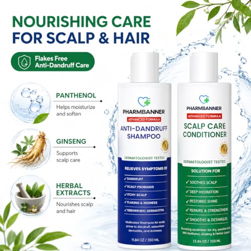 PHARMBANNER OTC Medicated Dandruff Shampoo & Conditioner Set 11.84 fl oz (Pack of 2) Tea Tree